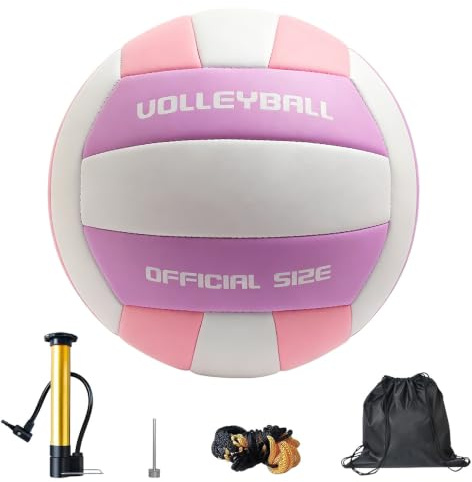 Foreverup Volleyball Official Size 5, Beach Volleyball, Soft Waterproof Volleyball with Pump Needles, Pump, Mesh Bag, Ball Bag for Indoor, Outdoor, Pool, Gym, Training, Women Youth Juniors and Teens