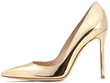 EDEFS Décolleté Classiche Donna con Tacco a Spillo 10 cm Scarpe Formali in Pelle per Lavoro e Cerimonia Oro EU37