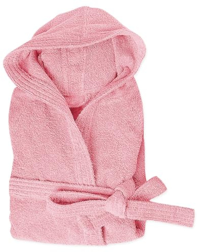 emmevi Peignoir en tissu éponge 100 % coton teinte unie souple avec poches et capuche pour homme femme, tailles S M L XL XXL Médium rose