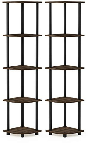 Furinno Turn-N-Tube 5 livello Scaffali senza Attrezzi, Legno, Columbia Walnut/Nero, 2-Pack