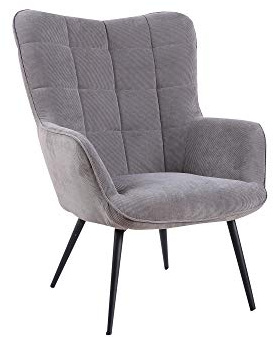 byLIVING Sessel UTA / gepolsterter Armlehn-Sessel in Cord-Stoff grau mit Ziersteppung / Gestell schwarz pulverbeschichtet / Relaxsessel / Ruhesessel / 72 x 97 x 80 cm (BxHxT)