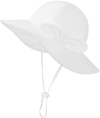YMYDYFC Baby Girl Sun Hat Summer Beach Hats with UPF 50+ Toddler Infant with Wide Brim Strap Outdoor Bucket Hat White