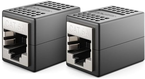 deleyCON 2 Stück RJ45 Kupplung (10 Gbit/s) LAN Kabel Verlängerung Netzwerkkabel Ethernet Adapter Verbinder Kompatibel zu Cat8, Cat7, Cat6, Cat5 Patchkabel LAN DSL POE 2X RJ45 Buchse - Schwarz
