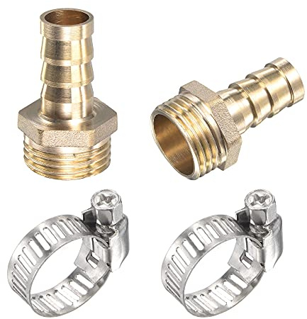 sourcing map Brass Hose Barb Fitting Straight 12mm x G1/2 Male 2pcs | Thread Pipe Connector with Stainless Steel Hose Clamp