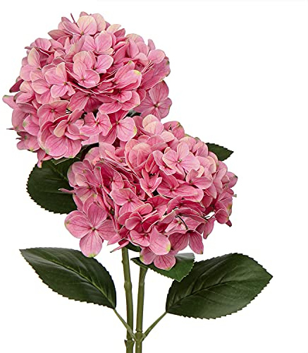 2 flores artificiales de hortensia decorativas rosas falsas de seda al tacto real, tallo de 63 cm de largo para decoración del hogar, hotel, oficina, boda