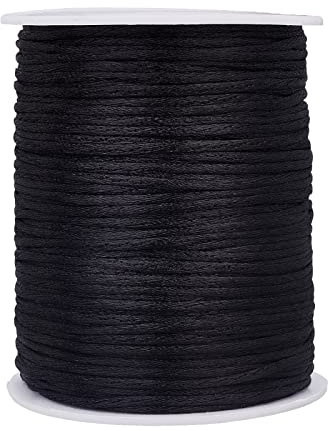 PandaHall 100 m satinrep, 2 mm svart sidenpärlkedja, silkeslen trimsladd, dekorativa krafter, string för makramé trim, smycken, drömfångare, flätat hår