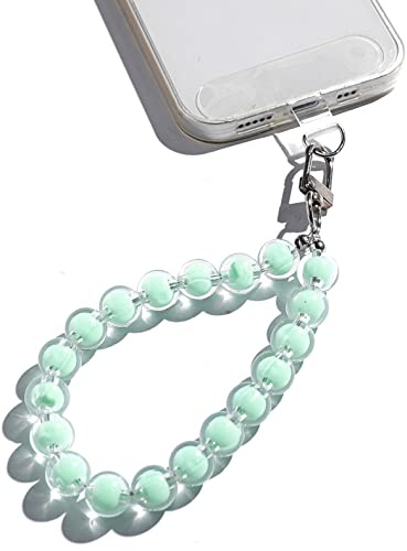 AMAYO Pulsera con Perlas para Móvil, Cadena, Correa de Mano, Lanyard de Pulsera Universal para Smartphone, Cordón con Perlas Compatible con iPhone y Android (perlas verdes)