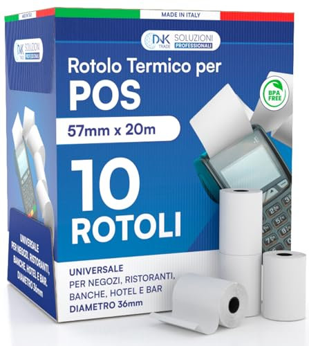 10 POS-Rollen aus hochwertigem Thermopapier 57x20, ideal für Nexi, Nexa, Sumup und andere kompatible POS-Geräte. (10)
