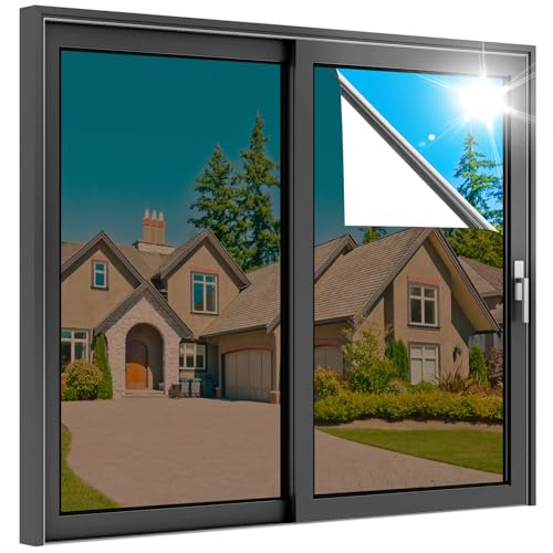 rabbitgoo One Way Window Film Privacy for Glass, Brown Silver, 44.5x200cm | Mirror Tint Sticker Sun Blocker, Heat Reflective UV Glass Sticker Heat Reflector Thermal Solar Vinyl