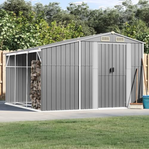 Gecheer Trädgårdsskjul, trädgårdsskjul, verktygsskjul, för utomhusbruk, verktygsskjul, verktygshus, galvaniserat stålskjul, grå 277 x 279 x 179 cm
