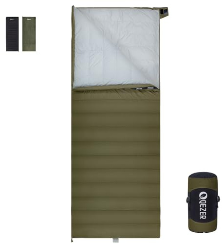 QEZER Sac de Couchage en Duvet Ultra léger - Petit encombrement Une Fois replié - pour Le Camping et Le Trekking - 3 à 4 Saisons - Extérieur et intérieur (Vert 4 °C)
