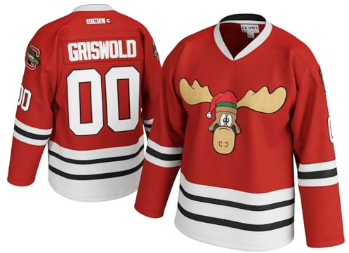 Griswold Moose Clark #00 Hockey Jersey – X-Mas Vacation Stitched Letters & Numbers, Fan Apparel, Breathable Polyester, S-5XL, Red, L