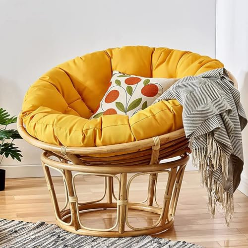 Galette de chaise ronde Papasan avec fauteuil suspendu en polyrotin Jaune 110 x 110 cm