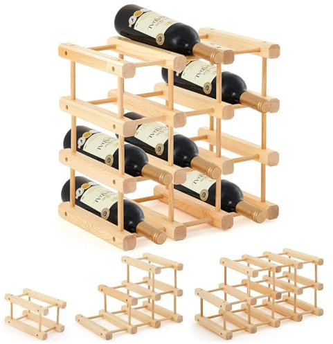 Wooden Wine Rack 12 Bottles Wine Storage Holder 4 Tier Wine Display Shelf