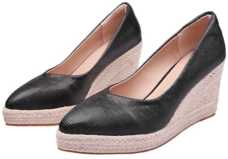Sobzia Geschlossene Sandalen Damen,Espadrilles Für Damen Keilabsatz Mit Absatz Bequem Sommerschuhe Sandaletten Plateau Wedges Pumps Absatzschuhe Sommer Elegant Keilpumps (Schwarz,38)