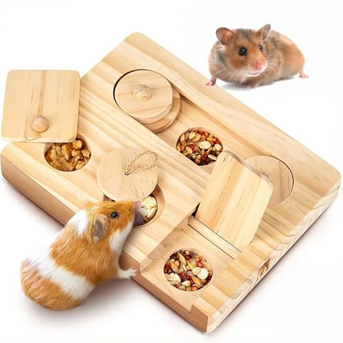 SXTDKMJ Accessoire pour hamster, jouet 6 en 1, jouet de recherche de nourriture en bois pour cochons d'Inde, lapins, chinchillas, gerbilles, hamsters nains