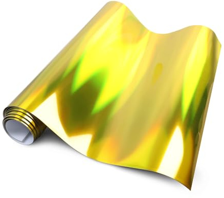 Film vinyle holographique doré laser - Film PET chromé métallisé pour voiture - 150 x 30 cm - Film autocollant en vinyle pour voiture, moto, vélo, bricolage, intérieur et extérieur - Film de