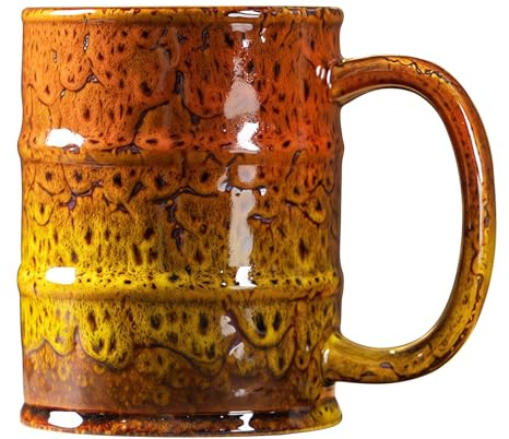 WIYETY Taza de café de cerámica grande: 450 ml/16oz tazas de café de porcelana con asa, tazas de cerveza, taza de té de cerámica para oficina y hogar (naranja)