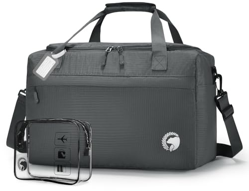 BAGZY Ryanair Handbagage 40x20x25 Handbagagetväska för Flygplan 20L Liten Faltbar Sportväska Vattentät Weekender Handväskor Bärbar Simväska Träningsväska för Herrar Damer Grå