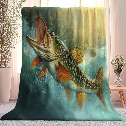 Manta para Sofá de Franela Suave 220×240 cm, Acogedora Manta de Franela a con Escritura Especial Animal Pez Salpicadura de Agua, para el Decoración sofá Cama Apta para Toda la Temporada Vistoso