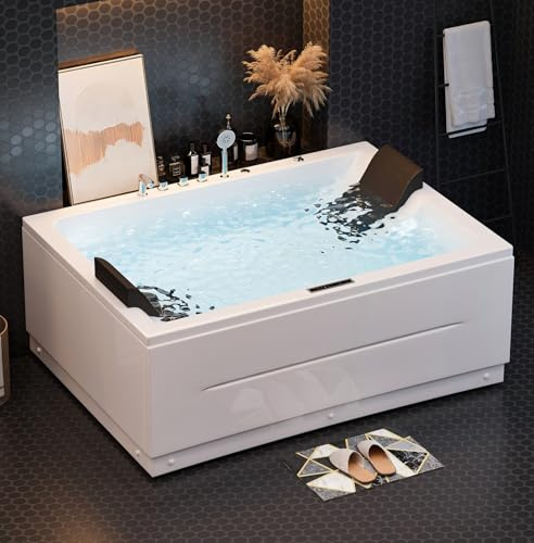 Homary 71 Whirlpool Bathtub, 2 Person Jetted Bathtub with Air & Water Jets 3-Sided Acrylic Soaking Jetted Bathtub with Temperature Control & Chromatherapy LED, Relaxing Spa Experience for Couple