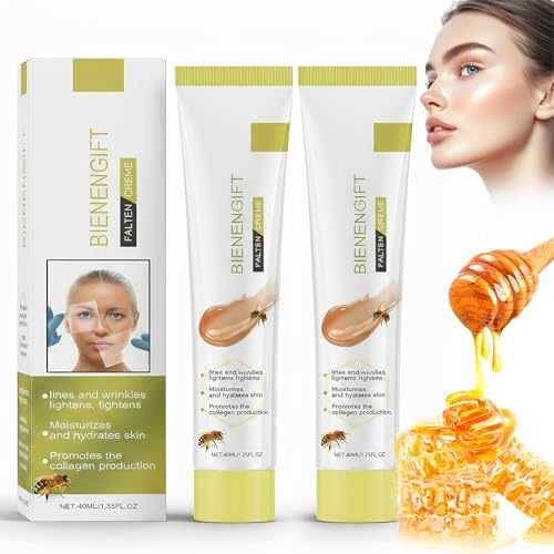 2 Stück Bienengift Anti-Falten-Creme, Feuchtigkeitsspendende Gesichtscreme mit Straffender Wirkung, 40g Gesicht- und Halscreme für Alle Hauttypen（Grün）