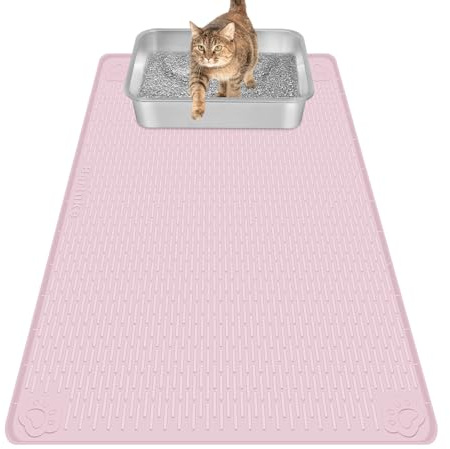 Bartuke Tapis de litière pour Chat, 34 x 22 Tapis de piège à litière en Silicone pour contrôler Les dispersions, Doux pour Les Pattes de Chaton, Facile à Nettoyer (Rose) | Tapis imperméable, antidérapant, anti-fuite, avec rebord, facile à nettoyer, extra large pour le sol