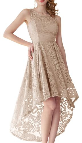 MUADRESS Women's Floral Lace Cocktail Dress High Low HOCO Prom Champagne M