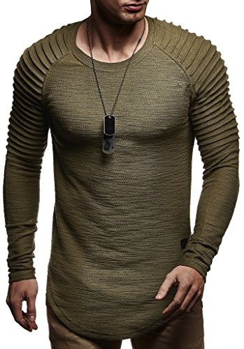 Leif Nelson herr pullover rund hals urringning svart herr långärmad tunn Pulli sweatshirt långärmad tröja Crew Neck pojkar huvtröja t-shirt lång ärm Oversize LN8129