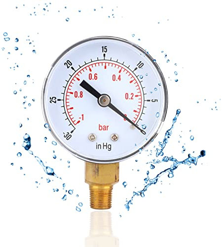 Vakuummeter 1/8 BSPT-Unterdruckmanometer Vakuummeter Synchrontester, 50 mm Messuhr 1-0Bar -30-0inHg Dual-Scale-Manometer Vakuum Messuhr, Unterdruck Manometer zur Messung Wasser, Öl, Luft oder Gas