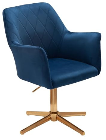 Wohnling Schreibtischstuhl Dunkelblau Samt Design Drehstuhl mit Lehne, Schalenstuhl 120 kg Höhenverstellbar, Arbeitsstuhl ohne Rollen, Stuhl Schreibtisch Home-Office Drehbar
