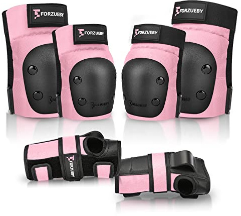 Forzueby Adult/Kids Knee Pads Elbow Pads Wrist Guards 6 in 1 Protective Gear Set for Inline Roller Skating Skateboarding Scooter BMX etc