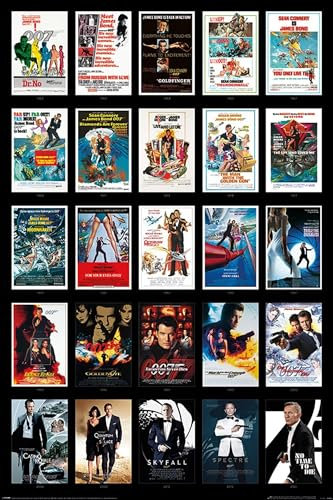 James Bond 25 Films Poster (91.5cm x 61cm x 0.1cm) (Multicoloured)
