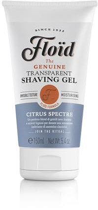 Floïd Shaving Gel Citrus Spectre (150 ml), Gel da barba profumato, Crema uomo con glicerina idratante, Cura barba uomo tasparente per una rasatura confortevole