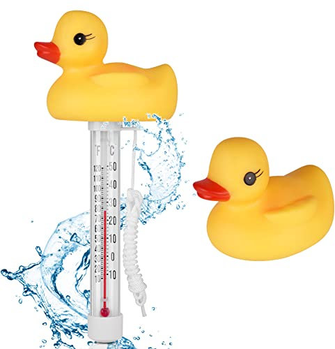 OFFCUP Thermometre Piscine, Thermomètre Flottant Pool Thermomètres, Thermomètres de Piscine avec Ficelle Flottant pour Piscines Spas Aquariums Bassins à Poissons (petit canard jaune)