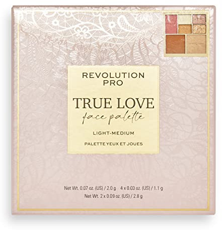 Revolution Pro, True Love Eye & Face Palette, Face Blusher/Bronzer/Highlighter, x4 Eyeshadow Pans, 7 Pan Multi-Use Makeup Palette, Matte & Shimmer Finish, Light - Medium Skin Tones