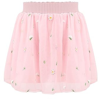 Bezioner Tutu Niña Bordado Falda Tul 4 Capas con Forro Falda Corta con Cintura Elástica Rosa L(6-10 años)