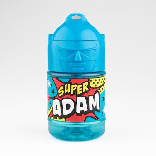 Personalisierbare Kindertrinkflasche mit Strohhalm, Super Adam