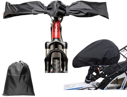 Baoudinmi E-Bike Handlebar & Seat Cover with Waterproof Bag, Weather Protection, Velcro Fasteners, Black, Nylon, Water Resistant