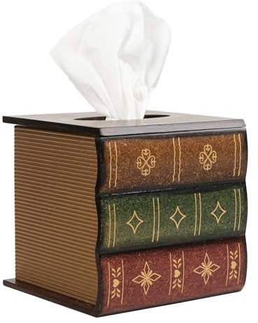Crafted Classical Retro Wooden Antique Book Tissue Box Cover Square Tissue Holder Dispenser Paper Cover Case Napkin Holder Home Decor for Bathroom Living Room Office car Kitchen (Brown)