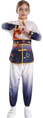 Xnihocha Mädchen Jungen Kung Fu Uniform Tai Chi Kampfkunst Kleidung Wushu Anzug Trainingsanzug Drache Gedruckt Tops Und Hose Schwarz 110-116