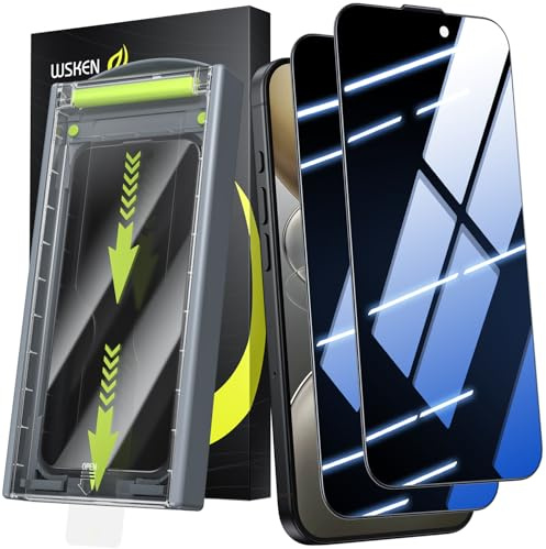 WSKEN Pellicola protettiva per schermo privacy per iPhone 16 Pro – [rimozione automatica della polvere] 24 gradi anti spia 3D copertura completa in vetro temperato infrangibile con zero bolle