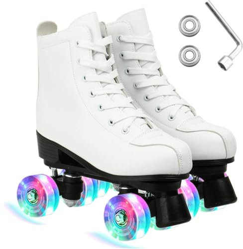 ERNAN Damen Klassische Retro Rollschuhe,Disco Roller,Classic Roller | Rollschuhe für Kinder und Erwachsene, komfortabl LED Rollerskates für Jugendliche und Anfänger.Mädchen. (White, 43)