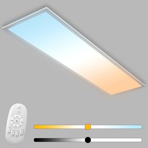 Plafoniera LED 120x30 cm, pannello ultrapiatto in alluminio con telecomando, lampada dimmerabile, temperatura di colore regolabile (2700K-6500K), illuminazione per soggiorno, camera da letto, bagno