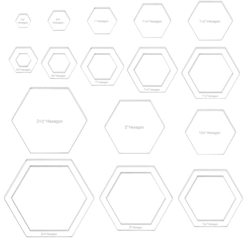 BENECREAT Plantilla de Acolchado Hexagonal de 16 tamaño, Regla de Acrílico Intrincada para Máquina de Coser, Plantilla de Enrutador con Placa de Presión para Manualidades de Corte de Patchwork