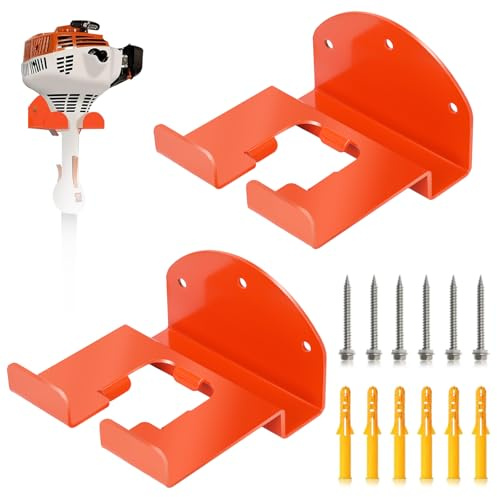 Mtanlo 2 Pack Garage Storage Organizer Trimmer Rack - Heavy Duty Power Tool Hanger for Grass Trimmer, Hedge Trimmer; Fits Various Tools - Suitable for Wall Mounting in Garage, Shed, or Garden