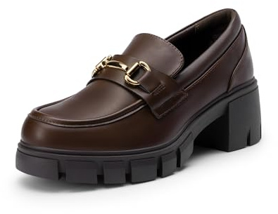 DREAM PAIRS Loafers for Women Platform Chunky Loafers,Brown,11