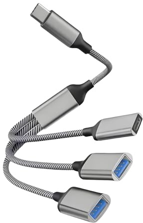 Leloco USB C Splitter 1 zu 3, Typ C Stecker zu 2 USB A+Typ C(PD60W) Buchse Kabel Adapter, Typ C Verteiler für Strom und Daten Kompatibel mit Mobiltelefone, Tablets, Lapto, Mac, Auto, PS4, PS5 usw Grau