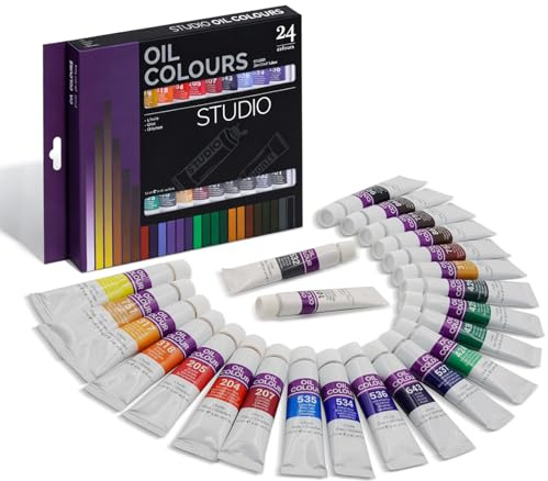 Juego de pinturas al óleo, 24 tubos de 12 ml, juego de pintura para lienzo, papel, cerámica, madera, piedra, pintura al óleo fina, secado rápido, resistente al agua y a la luz