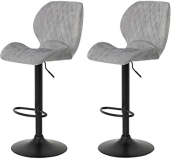 Hela Tische, 2er Set Barhocker Bistorhocker Laila, Microfaser Grau, Metallfuß höhenverstellbar mit Lift, Trompetenfuß, 360°drehbar